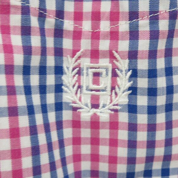 Chaps* Men's Short Sleeve Button Down Curved Hem Pocket Checkered Shirt~ Medium - Picture 7 of 13